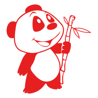 Happy Panda Holding Bamboo Decal (Red)